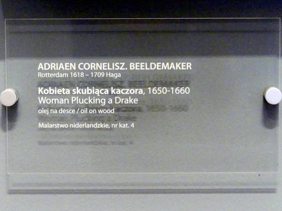 Adriaen Cornelisz. Beeldemaker (1655–1669), Frau beim Erpel rupfen, Breslau, Nationalmuseum, 2. OG, europäische Kunst 15.-20. Jhd., Saal 7, 1650–1660, Bild 2/2