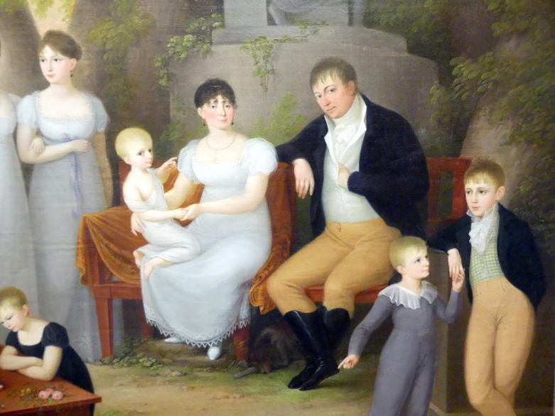 Susanne Henry (1810), Porträt einer Familie im Park, Breslau, Nationalmuseum, 2. OG, europäische Kunst 15.-20. Jhd., Saal 13, um 1810, Bild 3/5