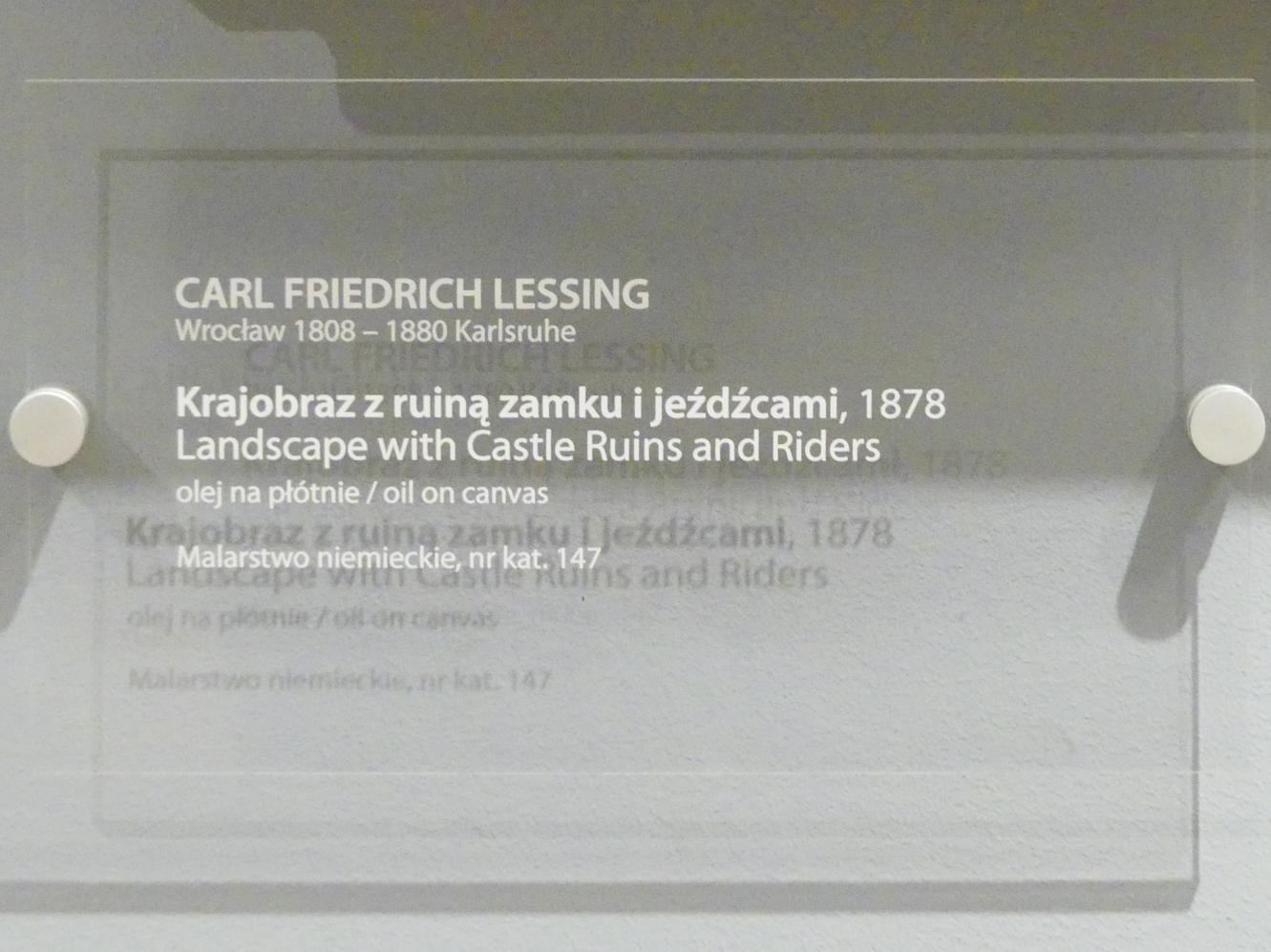 Carl Friedrich Lessing (1828–1878), Landschaft mit Burgruine und Reitern, Breslau, Nationalmuseum, 2. OG, europäische Kunst 15.-20. Jhd., Saal 14, 1878, Bild 2/2