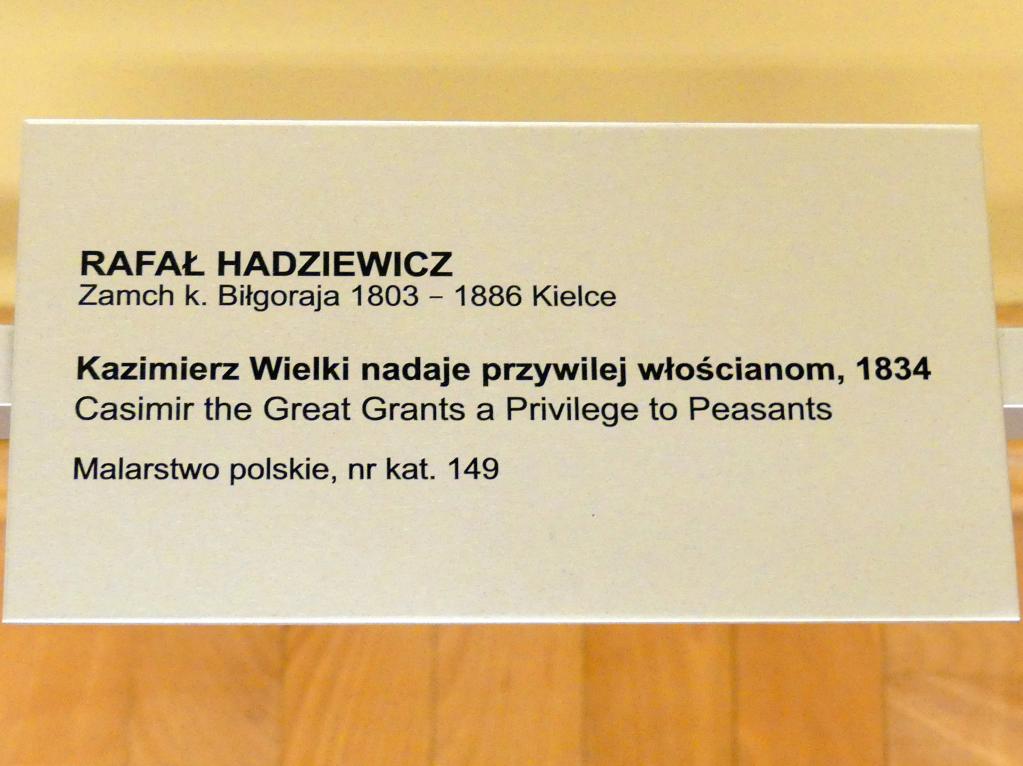 Rafał Hadziewicz (1834), Kasimir der Große gewährt den Bauern Privilegien, Breslau, Nationalmuseum, 2. OG, polnische Kunst 17.-19. Jhd., Saal 2, 1834, Bild 2/2