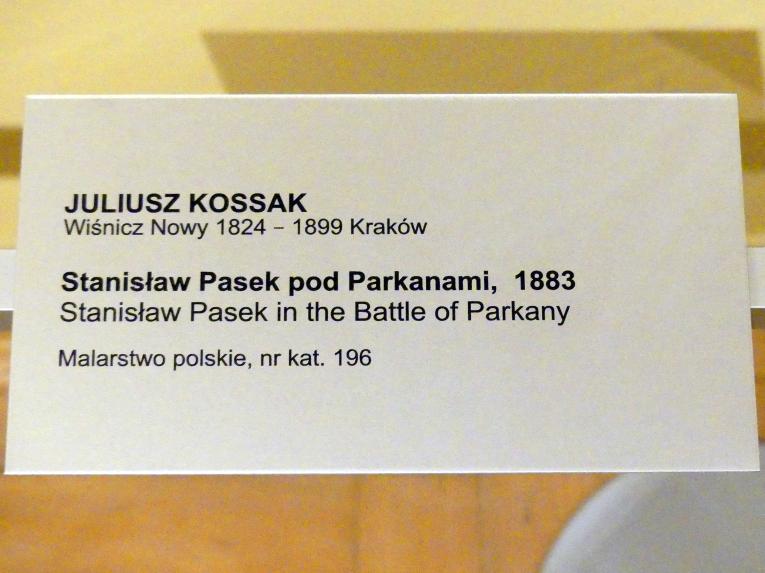 Juliusz Kossak (1855–1883), Stanisław Pasek in der Schlacht bei Párkány, Breslau, Nationalmuseum, 2. OG, polnische Kunst 17.-19. Jhd., Saal 5, 1883, Bild 2/2