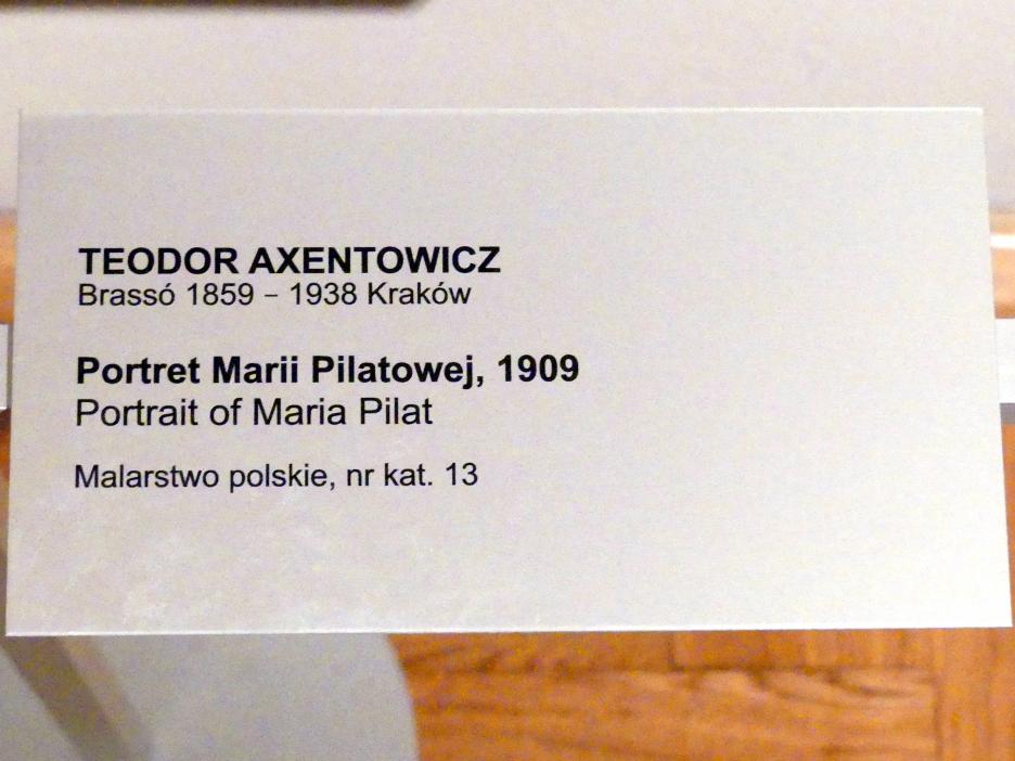 Teodor Axentowicz (1895–1909), Porträt der Maria Pilat, Breslau, Nationalmuseum, 1. OG, schlesische Kunst 17.-19. Jhd., Saal 10, 1909, Bild 2/2