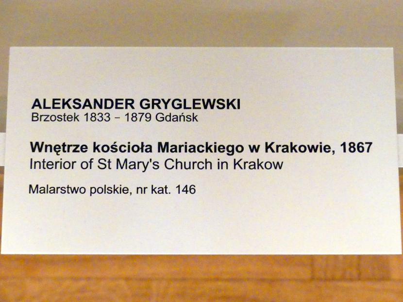 Aleksander Gryglewski (1861–1867), Interieur der Marienkirche in Krakau, Breslau, Nationalmuseum, 1. OG, schlesische Kunst 17.-19. Jhd., Saal 8, 1867, Bild 3/3