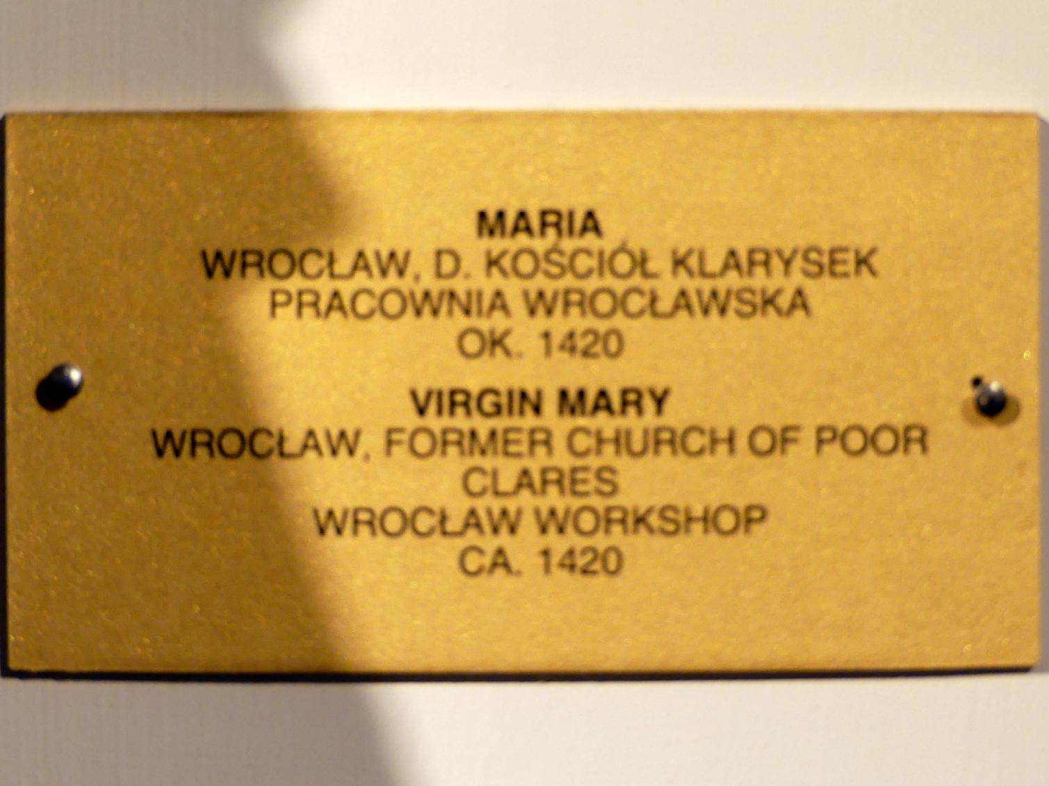 Jungfrau Maria, Breslau, ehem. Klarissenkloster, jetzt Breslau, Nationalmuseum, 1. OG, schlesische Kunst 14.-16. Jhd., Korridor, um 1420, Bild 3/3