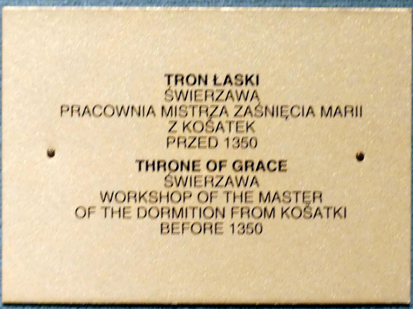 Meister der Entschlafung Mariens von Košatki (Werkstatt) (1349), Gnadenstuhl, Schönau an der Katzbach (Świerzawa), Pfarrkirche Mariä Himmelfahrt, jetzt Breslau, Nationalmuseum, 1. OG, schlesische Kunst 14.-16. Jhd., Saal 1, vor 1350, Bild 2/2
