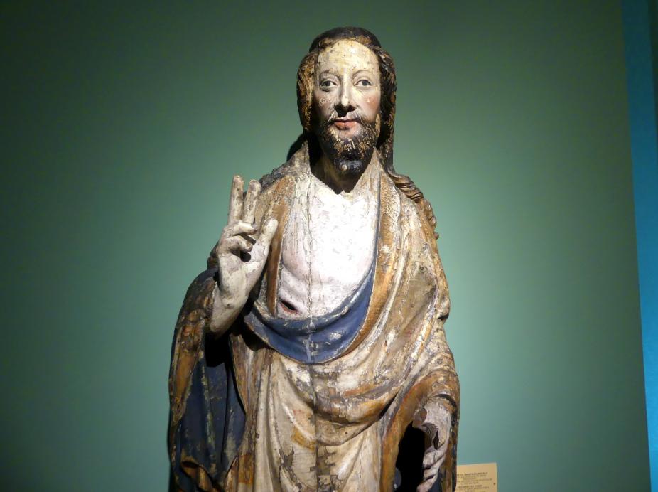 Meister der Apostelfiguren (Breslau) (Werkstatt) (1349–1362), Auferstandener Christus, Breslau, Kirche St. Maria Magdalena, jetzt Breslau, Nationalmuseum, 1. OG, schlesische Kunst 14.-16. Jhd., Saal 2, 2. Drittel 14. Jhd., Bild 2/3