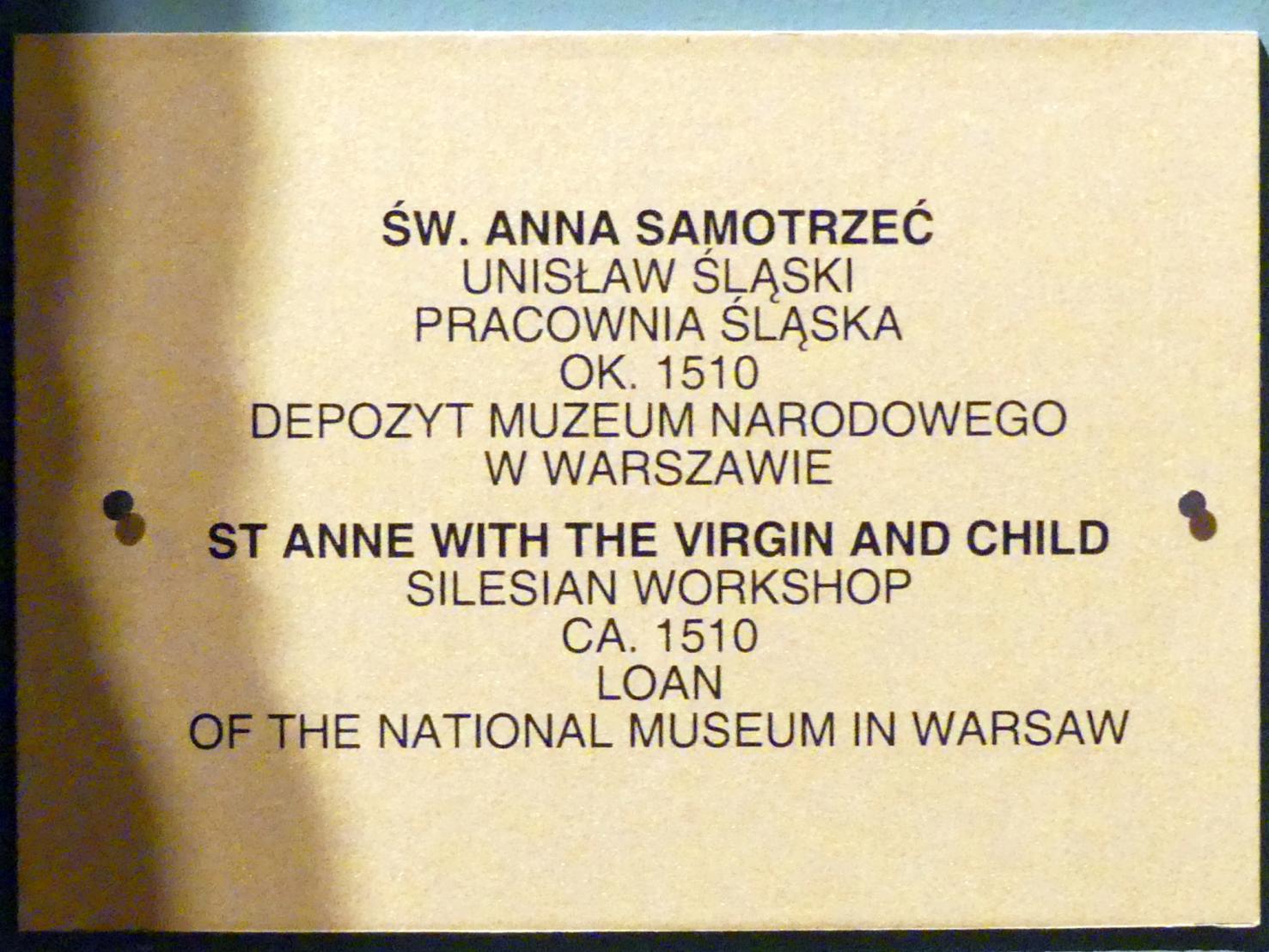 Heilige Anna Selbdritt, Breslau, Nationalmuseum, 1. OG, schlesische Kunst 14.-16. Jhd., Saal 10, um 1510, Bild 3/3