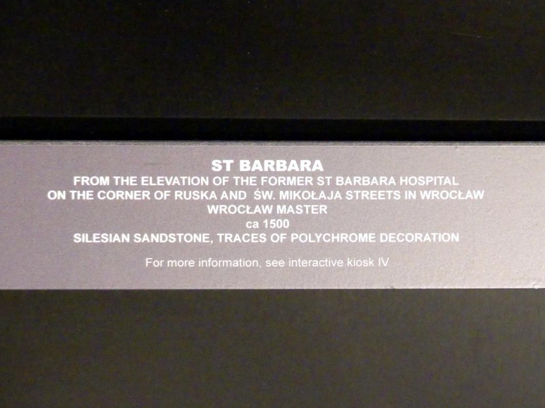 Heilige Barbara, Breslau, ehem. St.-Barbara-Krankenhaus, jetzt Breslau, Nationalmuseum, 1. OG, schlesische Steinskulptur 12.-16. Jhd.,, um 1500, Bild 3/3
