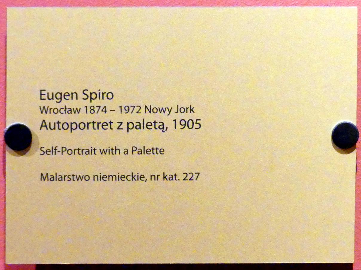 Eugene (Eugen) Spiro (1905–1929), Selbstporträt mit Palette, Breslau, Nationalmuseum, 1. OG, schlesische Kunst 16.-19. Jhd., Saal 11, 1905, Bild 2/2