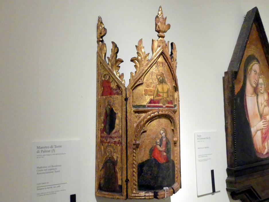 Meister des Torre di Palme (1387), Triptychon Maria mit Kind, Christus im Grab, Verkündigung, Heilige, Modena, Galleria Estense, Saal 2, Letztes Viertel 14. Jhd., Bild 2/4