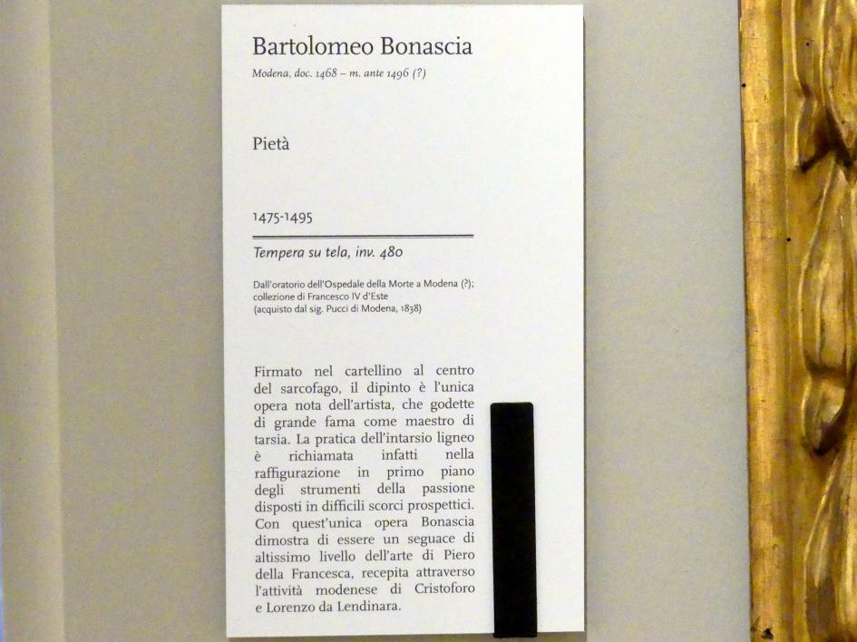 Bartolomeo Bonascia (1485), Pietá, Modena, Galleria Estense, Saal 3, 1475–1495, Bild 2/2