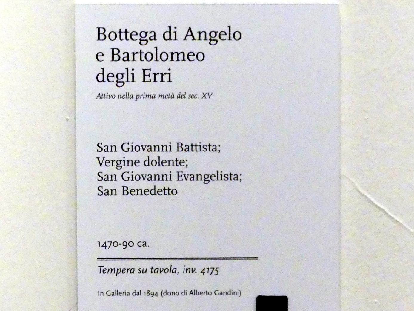 Angelo degli Erri (Werkstatt) (1480), Johannes der Täufer, Schmerzhafte Muttergottes, Evangelist Johannes, hl. Benedikt, Modena, Galleria Estense, Saal 3, um 1470–1490, Bild 2/2