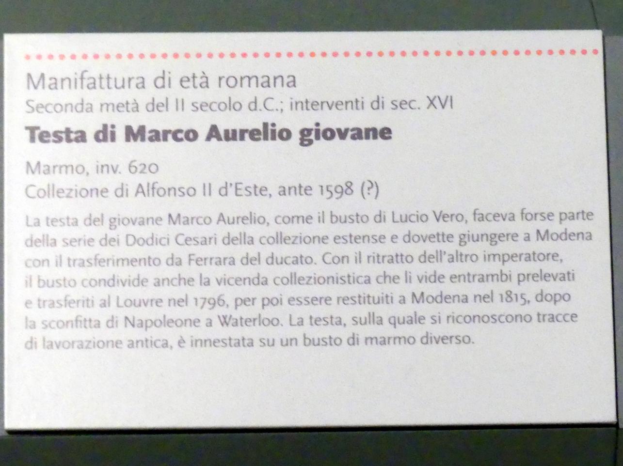 Büste des jungen Marc Aurel, Modena, Galleria Estense, Saal 5, 2. Hälfte 2. Jhd., Bild 3/3