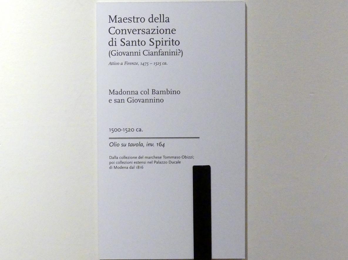 Maestro della Conversazione di Santo Spirito (1510), Maria mit Kind und dem Johannesknaben, Modena, Galleria Estense, Saal 7, um 1500–1520, Bild 2/2