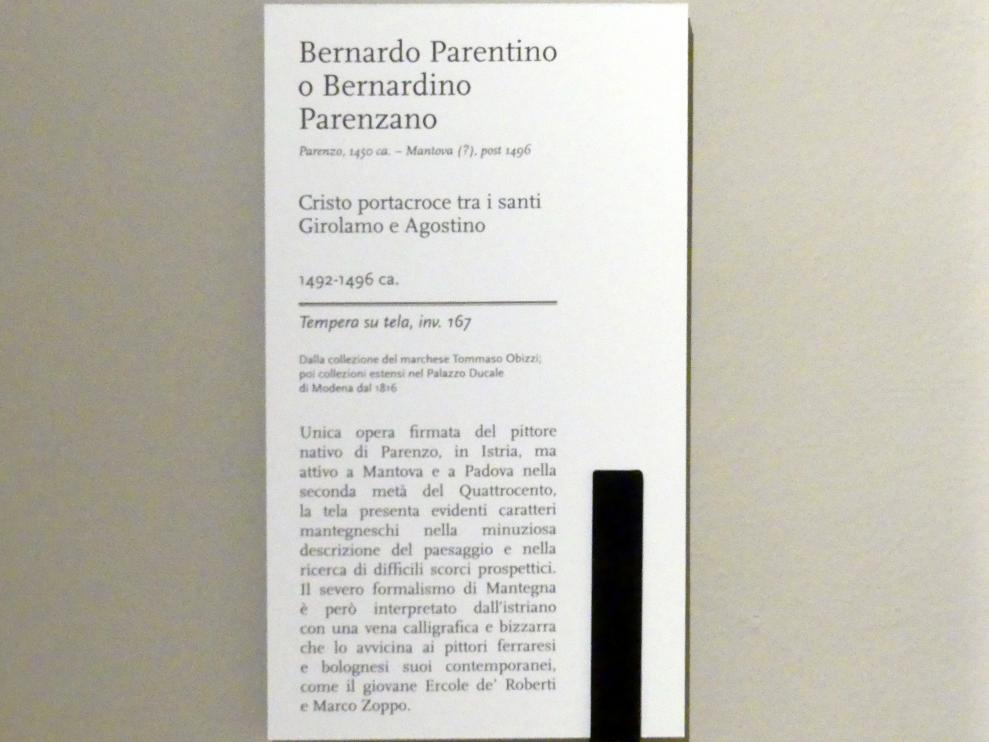 Bernardo Parentino (Bernardo Parenzano) (1475–1494), Kreuztragung Christi zwischen den Heiligen Hieronymus und Augustinus, Modena, Galleria Estense, Saal 8, um 1492–1496, Bild 2/2