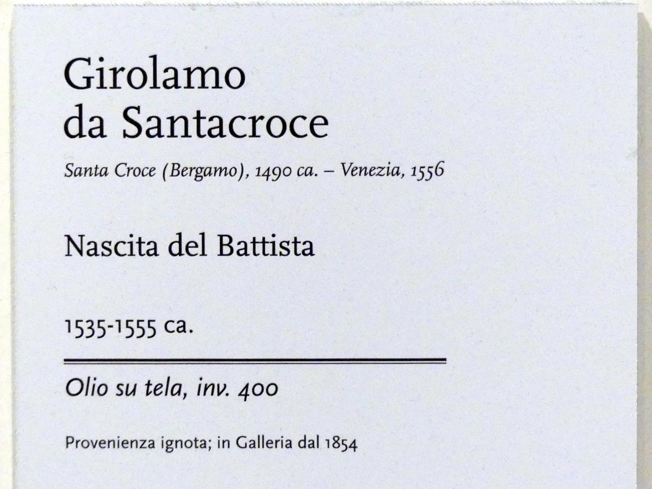 Girolamo da Santacroce (1545), Geburt Johannes des Täufers, Modena, Galleria Estense, Saal 8, um 1535–1555, Bild 2/2