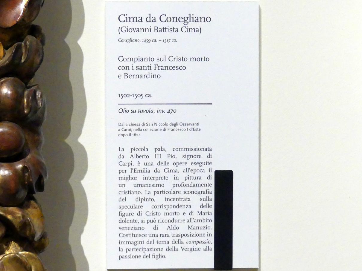 Giovanni Battista Cima (Cima da Conegliano) (1493–1512), Beweinung Christi mit den hll. Franziskus und Bernhardin, Modena, Galleria Estense, Saal 8, um 1502–1505, Bild 2/2