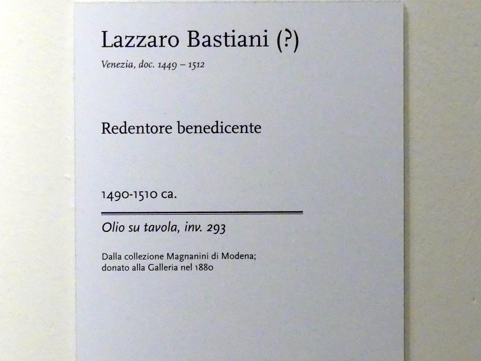 Lazzaro Bastiani (1500), Christus als Erlöser der Welt, Modena, Galleria Estense, Saal 8, um 1490–1510, Bild 3/3