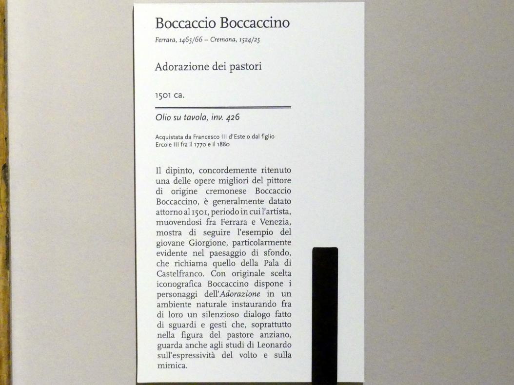 Boccaccio Boccaccino (1501–1504), Anbetung der Hirten, Modena, Galleria Estense, Saal 8, um 1501, Bild 2/2