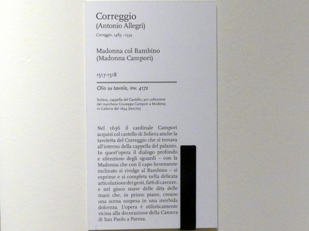 Antonio Allegri (Correggio) (1511–1532), Maria mit Kind ("Madonna Campori"), Modena, Galleria Estense, Saal 9, 1517–1518, Bild 2/2