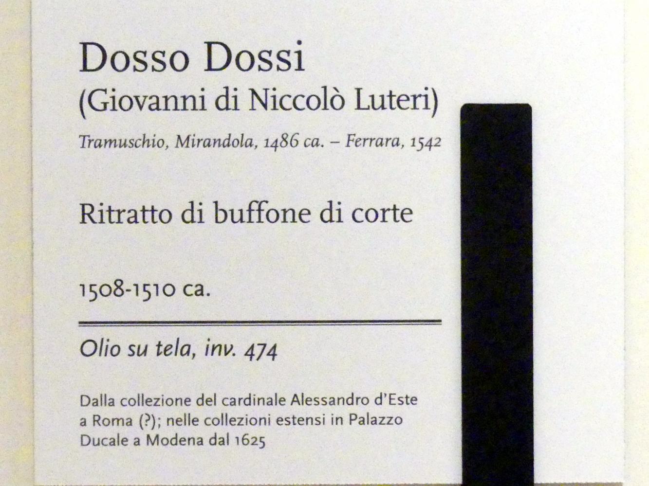 Giovanni Luteri (Dosso Dossi) (1509–1540), Porträt eines Hofnarrs, Modena, Galleria Estense, Saal 12, um 1508–1510, Bild 2/2