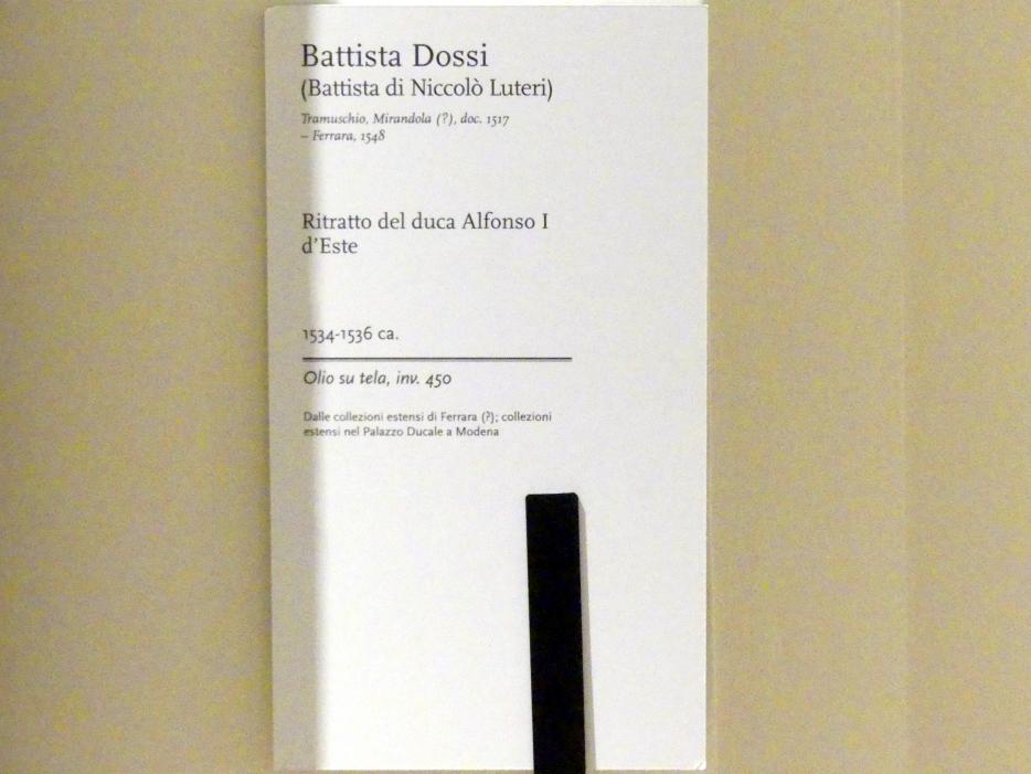 Battista Dossi (Battista de Luteri) (1535), Porträt des Herzogs Alfonso I. d’Este, Modena, Galleria Estense, Saal 12, um 1534–1536, Bild 2/2