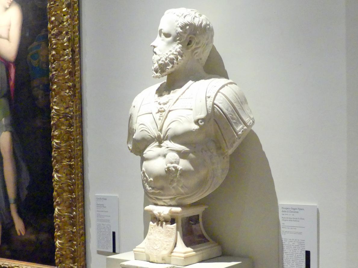 Prospero Sogari Spani (il Clemente) (1554), Porträt des Ercole II. d’Este, Allegorie der Geduld, Modena, Galleria Estense, Saal 12, 1554, Bild 3/5