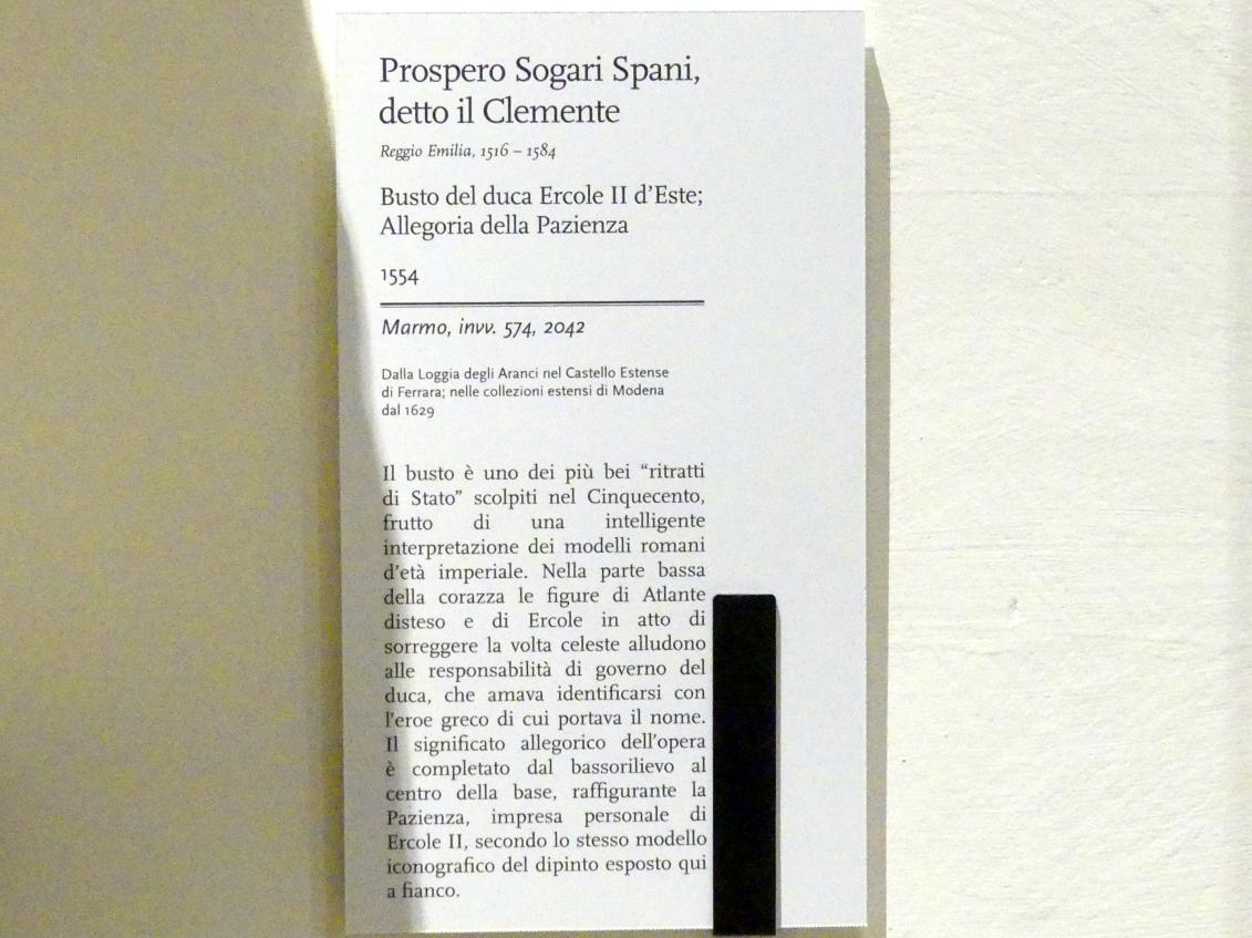 Prospero Sogari Spani (il Clemente) (1554), Porträt des Ercole II. d’Este, Allegorie der Geduld, Modena, Galleria Estense, Saal 12, 1554, Bild 5/5