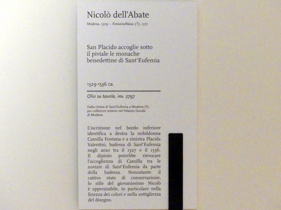 Nicolò dell’Abate (1532–1570), San Placido heißt die Benediktinerinnen von Sant'Eufemia willkommen, Modena, Galleria Estense, Saal 14, um 1529–1536, Bild 2/2