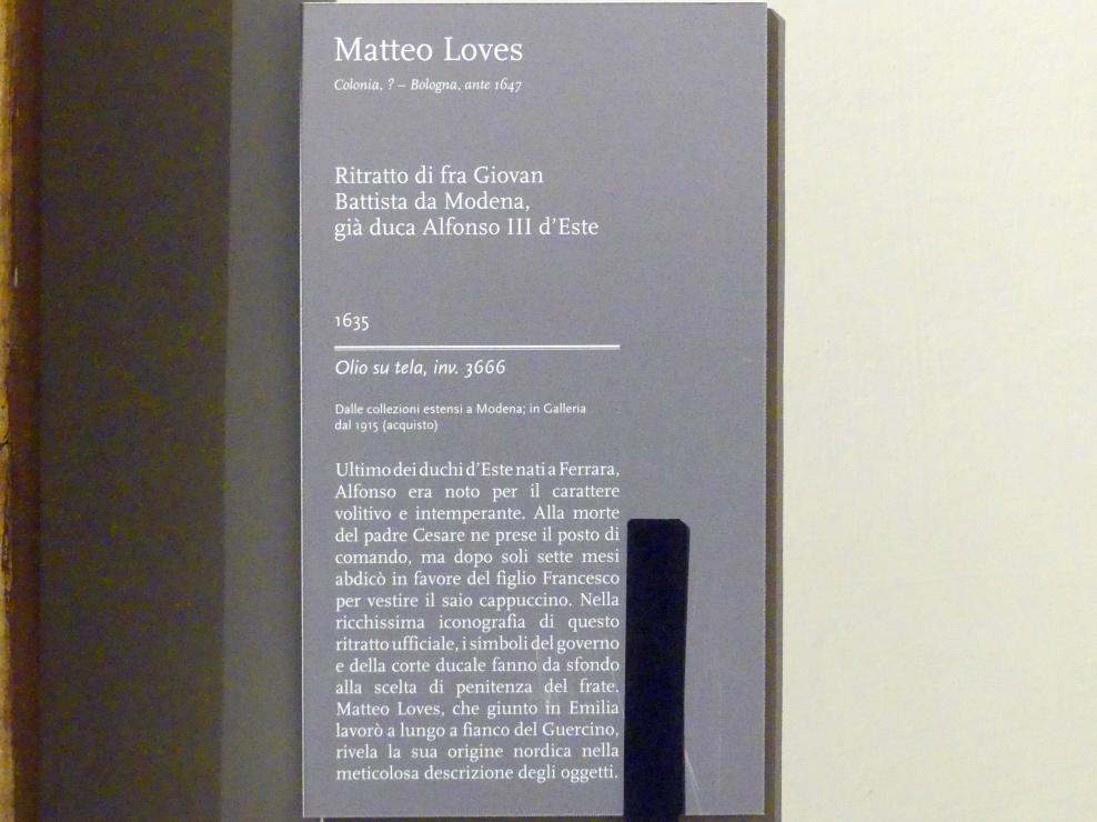 Matteo Loves (1635), Bildnis des Herzogs Alfonso III. d’Este (1591-1644) als Kapuzinermönch fra' Giovan Battista da Modena, Modena, Galleria Estense, Saal 15, 1635, Bild 2/2