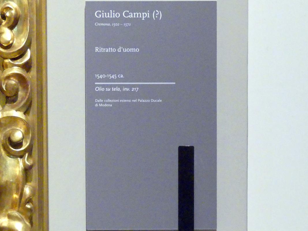 Giulio Campi (1531–1542), Bildnis eines Mannes, Modena, Galleria Estense, Saal 15, um 1540–1545, Bild 2/2
