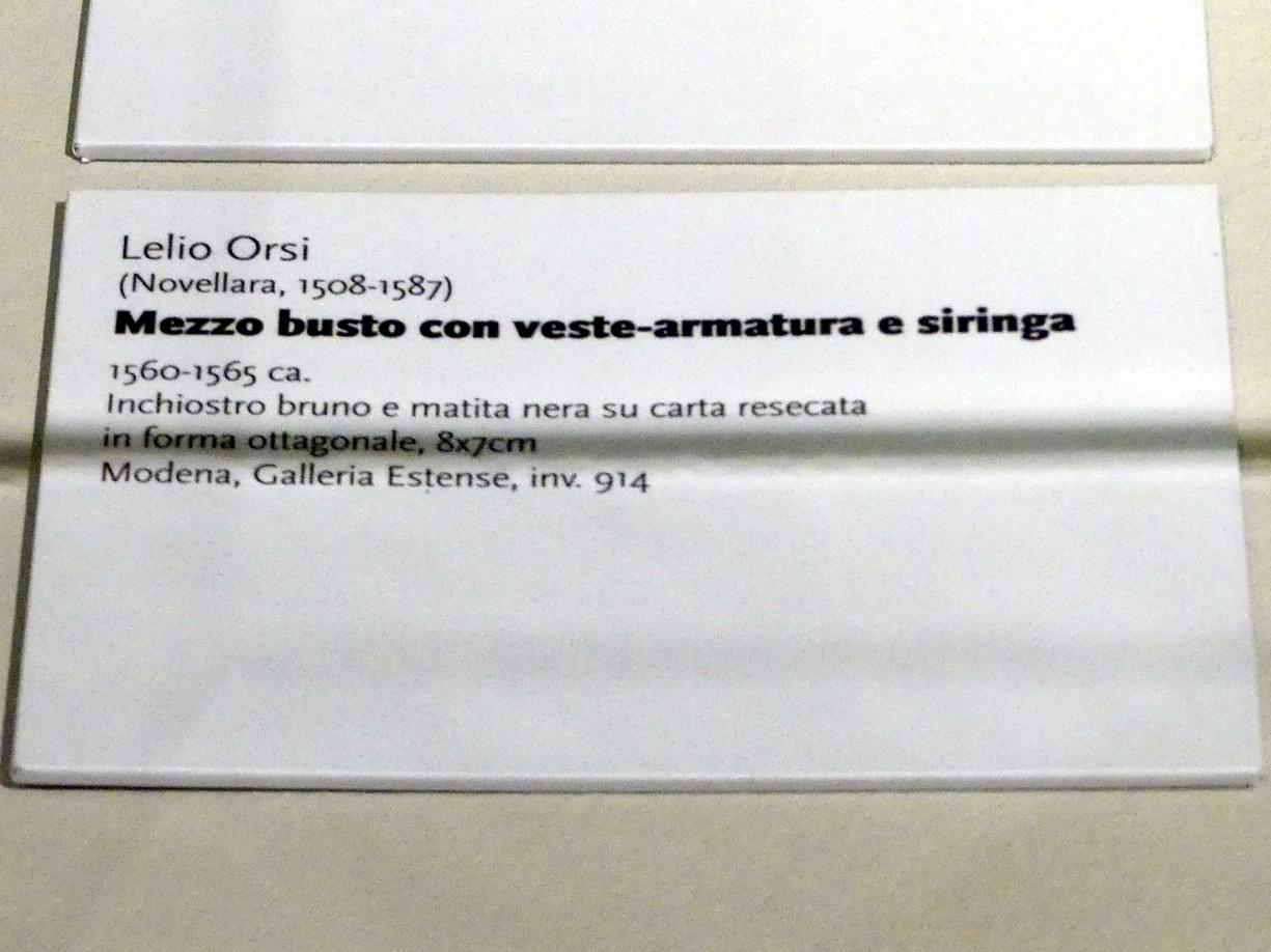 Lelio Orsi (1546–1570), Brustbild mit Rüstung und Siringa, Modena, Galleria Estense, Saal 16, um 1560–1565, Bild 2/2