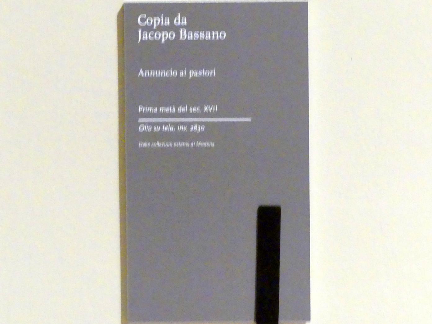 Jacopo Bassano (Kopie) (1592), Verkündigung an die Hirten, Modena, Galleria Estense, Saal 17, 1. Hälfte 17. Jhd., Bild 2/2