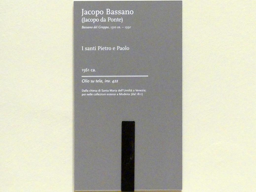 Jacopo Bassano (da Ponte) (1539–1590), Die Heiligen Petrus und Paulus, Venedig, Chiesa di Santa Maria dell'Umiltà (abgerissen), jetzt Modena, Galleria Estense, Saal 17, um 1561, Bild 2/2