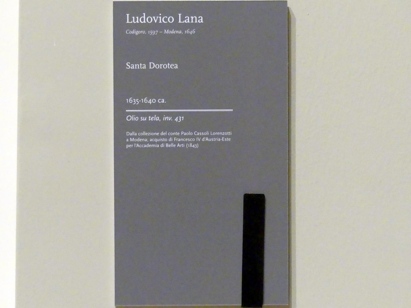 Lodovico Lana (1637–1640), Heilige Dorothea, Modena, Galleria Estense, Saal 18, um 1635–1640, Bild 2/2