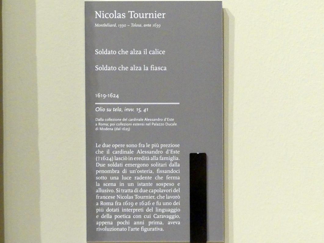 Nicolas Tournier (1616–1636), Soldat, der die Flasche hebt, Modena, Galleria Estense, Saal 19, 1619–1624, Bild 2/2