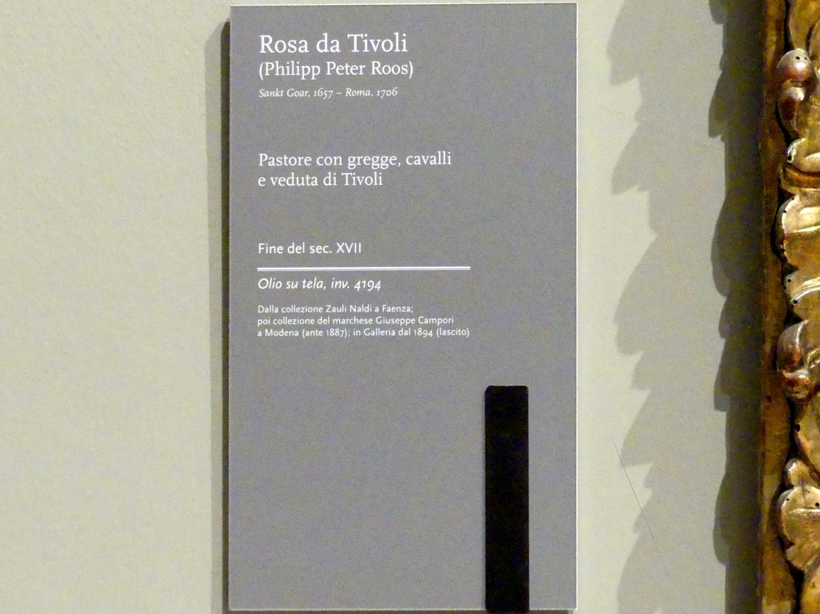 Philipp Peter Roos (Rosa da Tivoli) (1690–1700), Hirte mit Herde, Pferden und Blick auf Tivoli, Modena, Galleria Estense, Saal 20, Ende 17. Jhd., Bild 2/2
