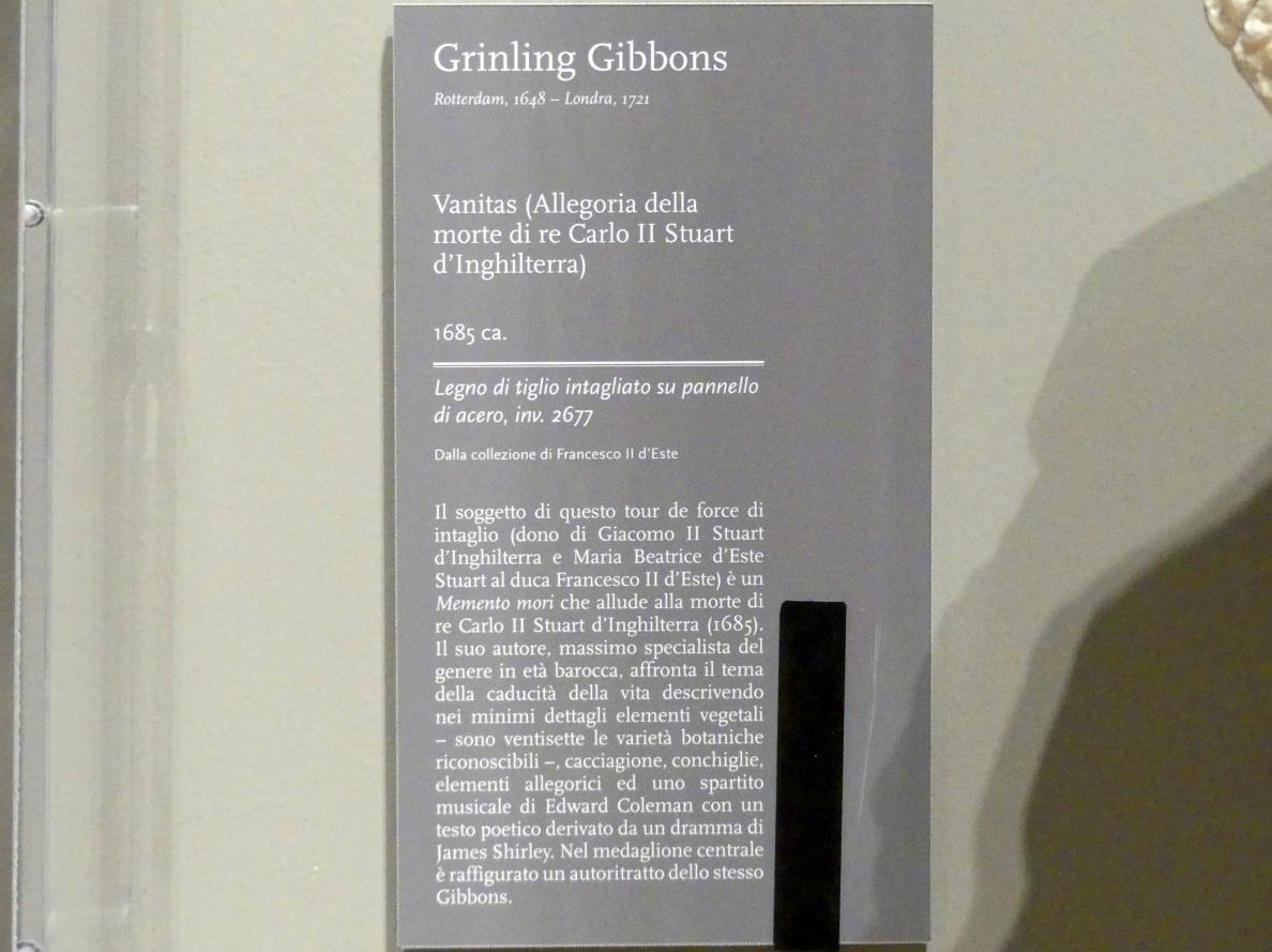 Grinling Gibbons (1685), Vanitas (Allegorie auf den Tod Karl II. Stuart von England), Modena, Galleria Estense, Saal 20, um 1685, Bild 4/4