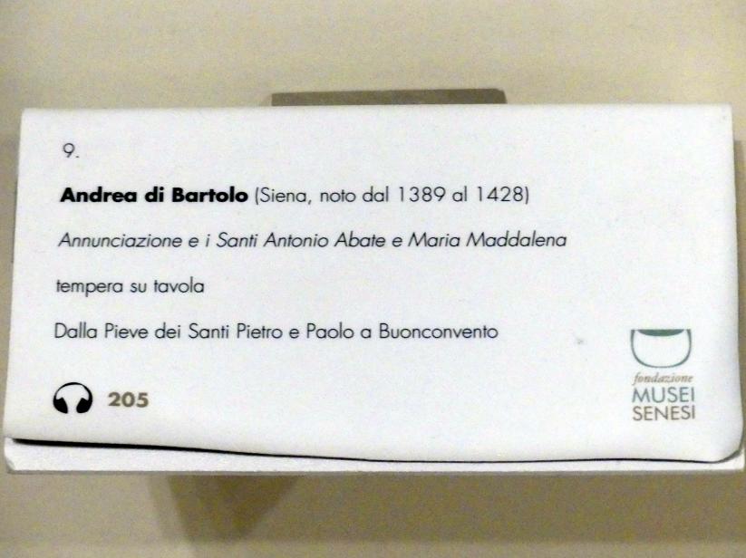 Andrea di Bartolo (1390–1420), Mariä Verkündigung und die hll. Antonius Abbas und Maria Magdalena, Buonconvento, Chiesa dei Santi Pietro e Paolo, jetzt Buonconvento, Museo d’Arte Sacra della Val d’Arbia, Saal 2, 1397, Bild 2/2