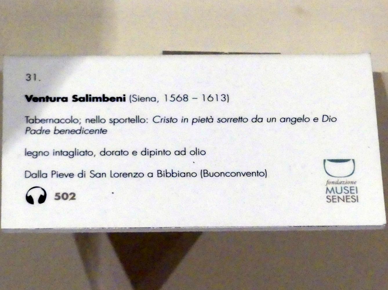 Ventura Salimbeni (1600–1607), Tabernakel, der tote Christus gehalten von einem Engel und der segnende Gottvater, Bibbiano, Chiesa di San Lorenzo, jetzt Buonconvento, Museo d’Arte Sacra della Val d’Arbia, Saal 5, 1601, Bild 4/4