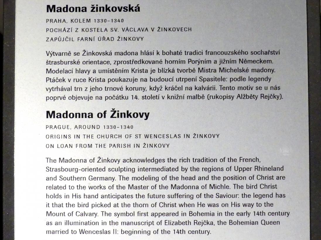 Madonna von Žinkovy, Schinkau (Žinkovy), Pfarrkirche St. Wenzel, jetzt Prag, Nationalgalerie im Agneskloster, Saal A, um 1330–1340, Bild 6/6