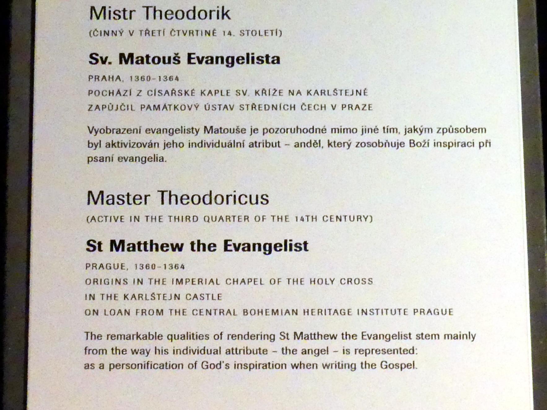 Theoderich von Prag (1362), Evangelist Matthäus, Karlstein (Karlštejn), Burg Karlstein, jetzt Prag, Nationalgalerie im Agneskloster, Saal C, 1360–1364, Bild 2/2