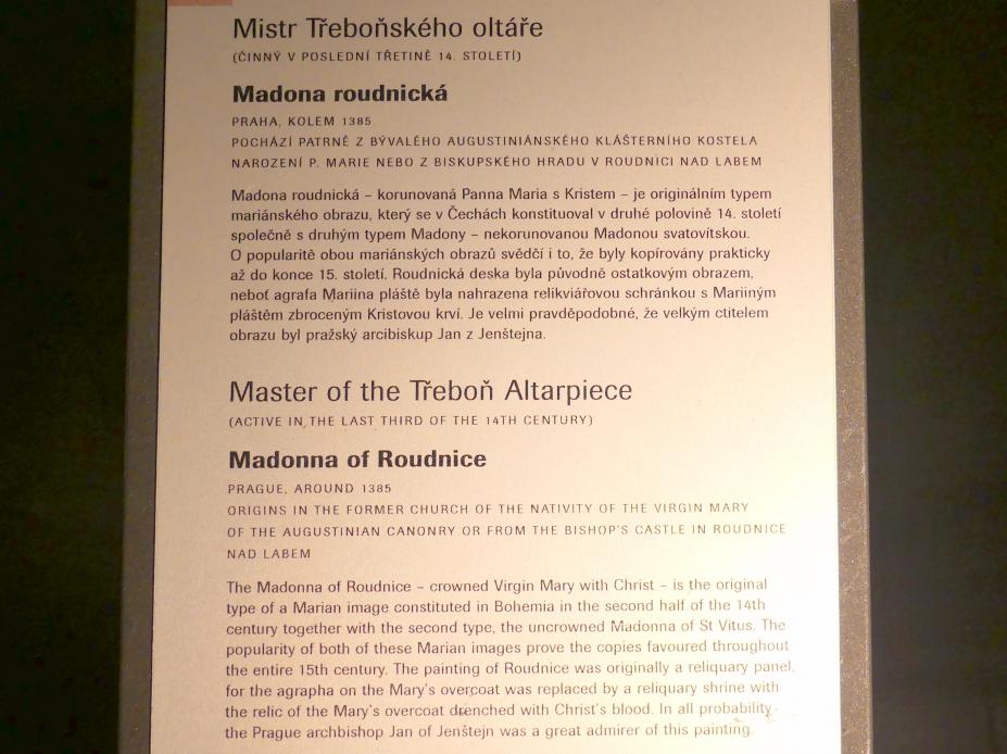Meister von Wittingau (1382–1392), Madonna von Roudnice, Raudnitz an der Elbe (Roudnice nad Labem), ehem. Augustinerkloster, jetzt Prag, Nationalgalerie im Agneskloster, Saal E, um 1385, Bild 2/2