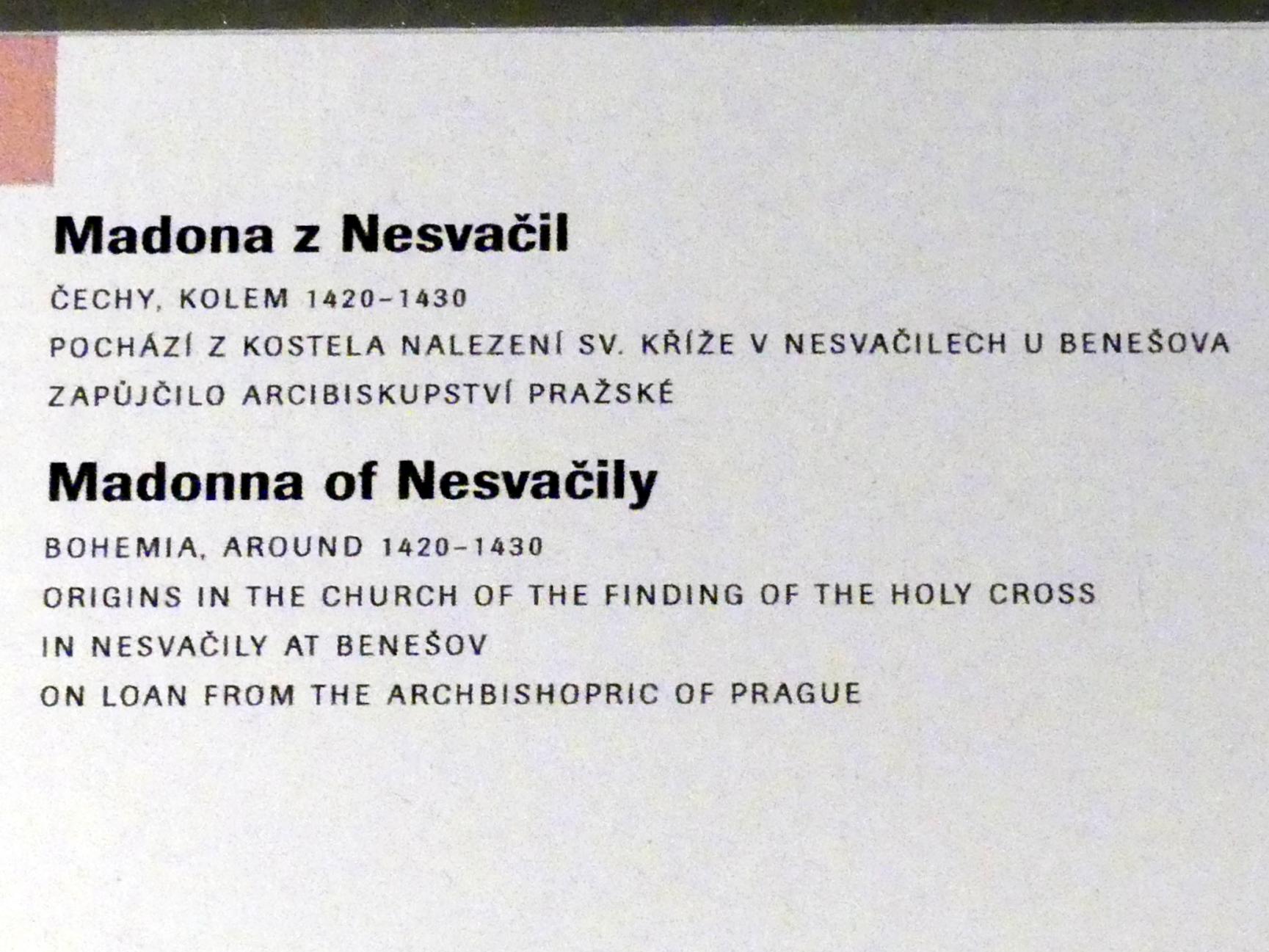 Madonna von Nesvačily, Nesvačily (Bystřice), Kirche der Auffindung des Heiligen Kreuzes, jetzt Prag, Nationalgalerie im Agneskloster, Saal I, um 1420–1430, Bild 7/7