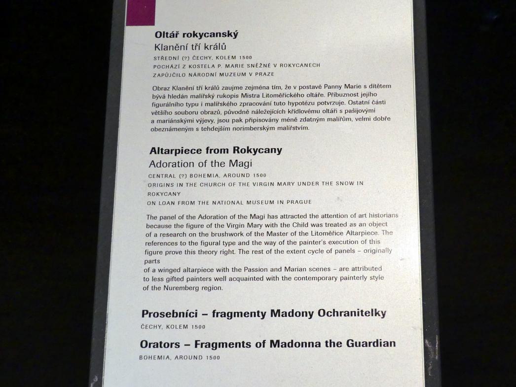Anbetung der Könige, Rokitzan (Rokycany), Kirche Maria Schnee, jetzt Prag, Nationalgalerie im Agneskloster, Saal L, um 1500, Bild 2/2