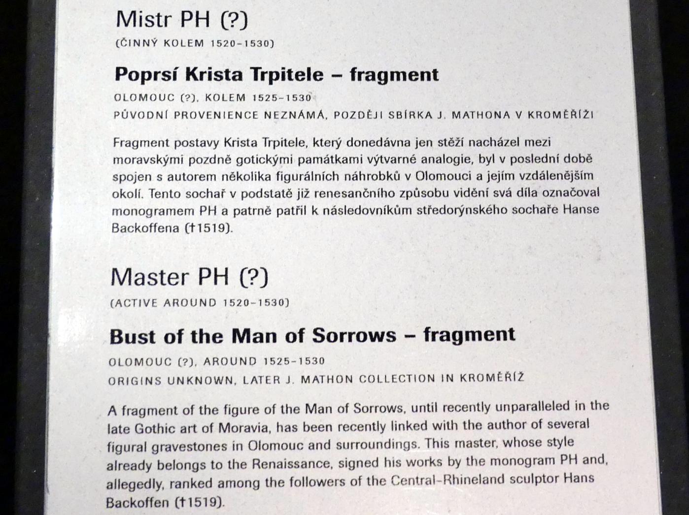 Meister PH (1527), Büste Christi als Schmerzensmann, Prag, Nationalgalerie im Agneskloster, Saal L, um 1525–1530, Bild 5/5