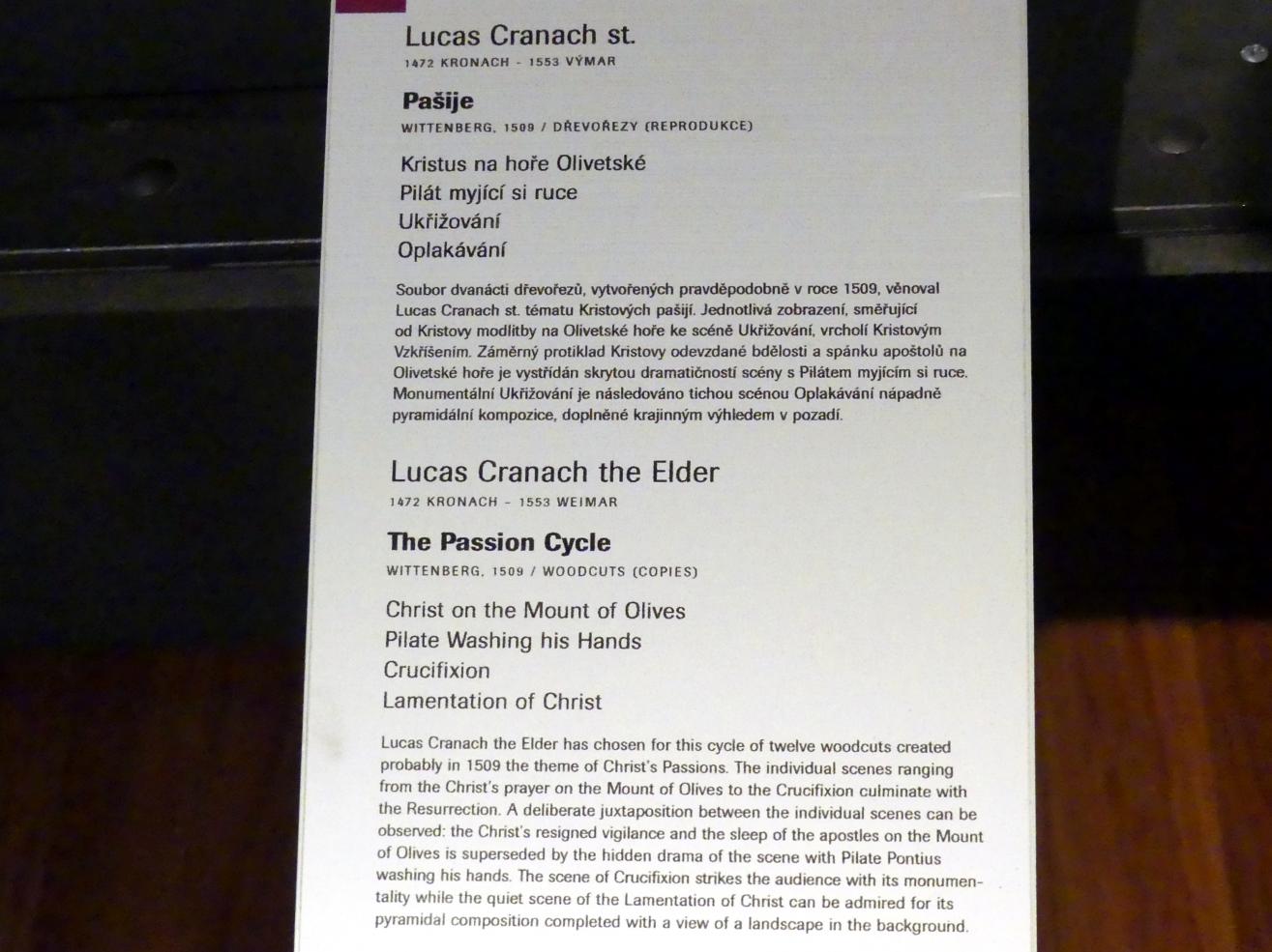 Lucas Cranach der Ältere (1502–1550), Der Passionszyklus, Prag, Nationalgalerie im Agneskloster, Saal M, 1509, Bild 5/5