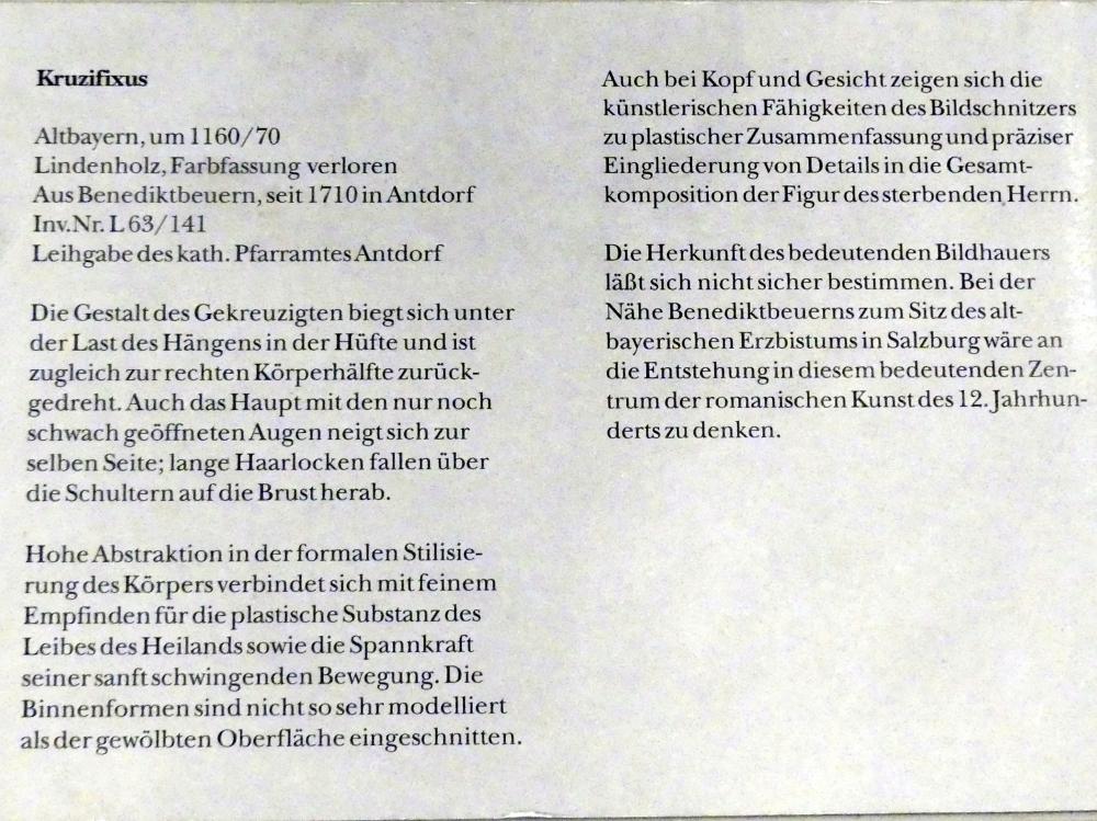 Kruzifixus, Benediktbeuren, ehem. Benediktinerabtei, jetzt Salesianerkloster, jetzt München, Bayerisches Nationalmuseum, Saal 1, um 1160–1170, Bild 2/2