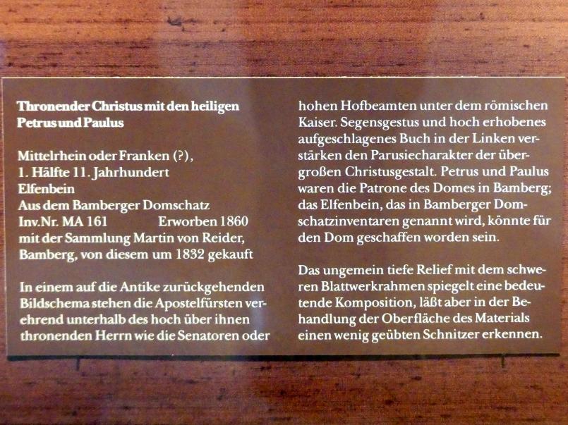 Thronender Christus mit den heiligen Petrus und Paulus, München, Bayerisches Nationalmuseum, Saal 1, 1. Hälfte 11. Jhd., Bild 2/2