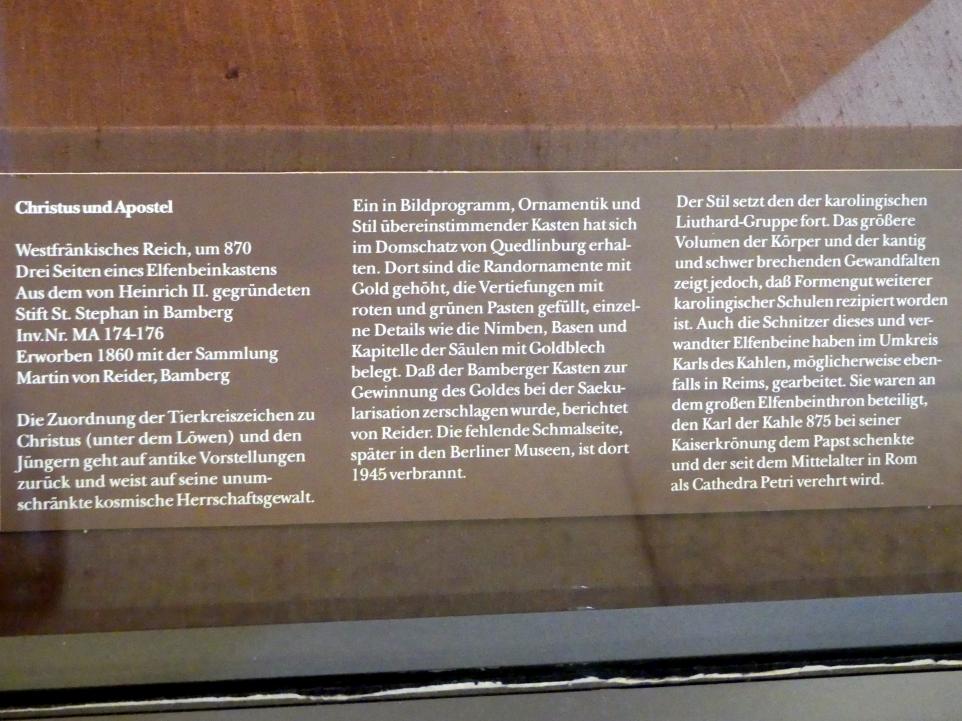 Christus und Apostel, Bamberg, ehem. Stiftskirche St. Stephan, jetzt evangelische Kirche, jetzt München, Bayerisches Nationalmuseum, Saal 1, um 870, Bild 4/4